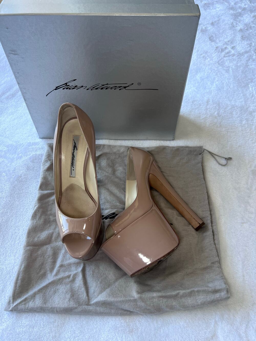 Brian Atwood Alesha 165 Nude Patent Platform Heels 36.5